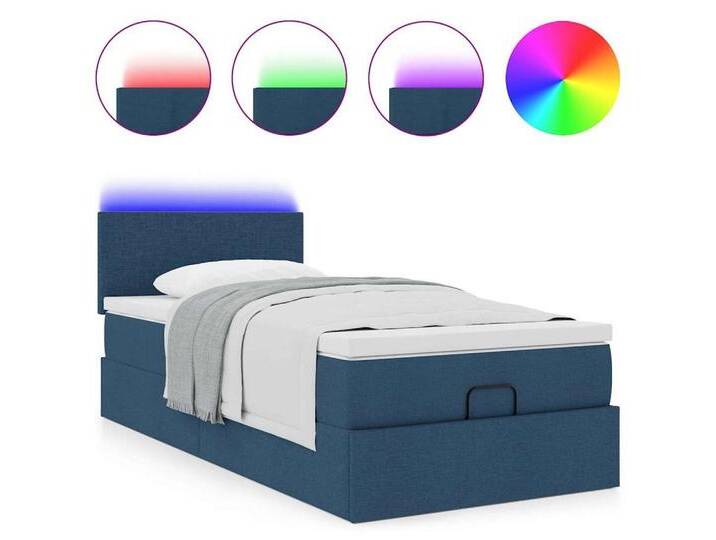 vidaXL Bett Ottomane Bett mit Matratze & LEDs Blau 100x200 cm Stoff, blau, Schlichtes Design, Blau von vidaXL