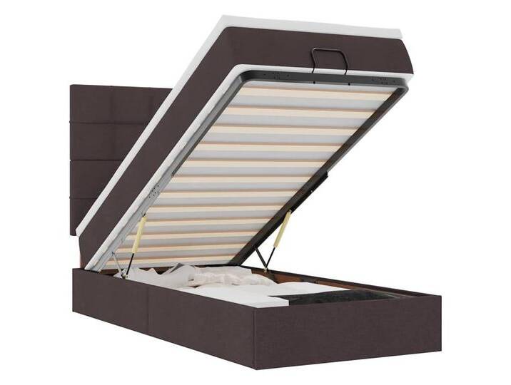 vidaXL Bett Ottomane Bett mit Matratze & LEDs Dunkelbraun 90x200 cm Stoff, braun, Block mit Quadraten, Dunkelbraun von vidaXL