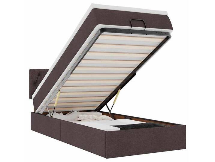 vidaXL Bett Ottomane Bett mit Matratze & LEDs Dunkelbraun 90x200 cm Stoff, braun, Knopfheftung Design, Dunkelbraun von vidaXL