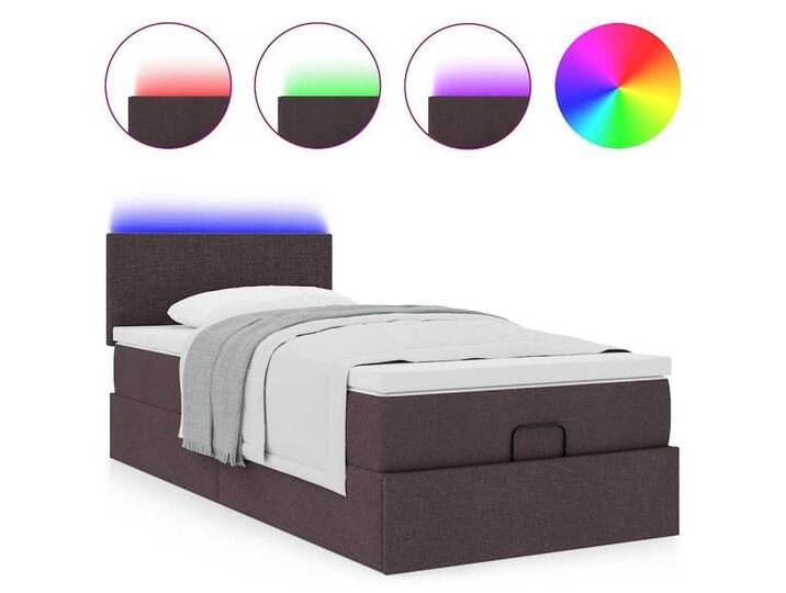vidaXL Bett Ottomane Bett mit Matratze & LEDs Dunkelbraun 90x200 cm Stoff, braun, Schlichtes Design, Dunkelbraun von vidaXL