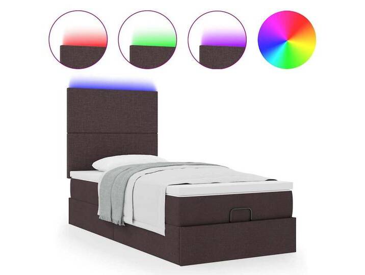 vidaXL Bett Ottomane Bett mit Matratze & LEDs Dunkelbraun 90x200 cm Stoff, braun, Schlichtes Design, Dunkelbraun von vidaXL