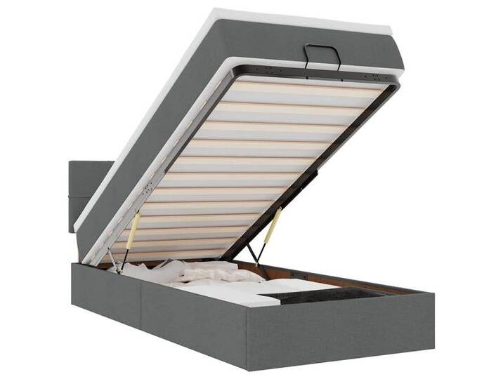 vidaXL Bett Ottomane Bett mit Matratze & LEDs Dunkelgrau 90x200 cm Stoff, grau, Block mit Quadraten, Dunkelgrau von vidaXL