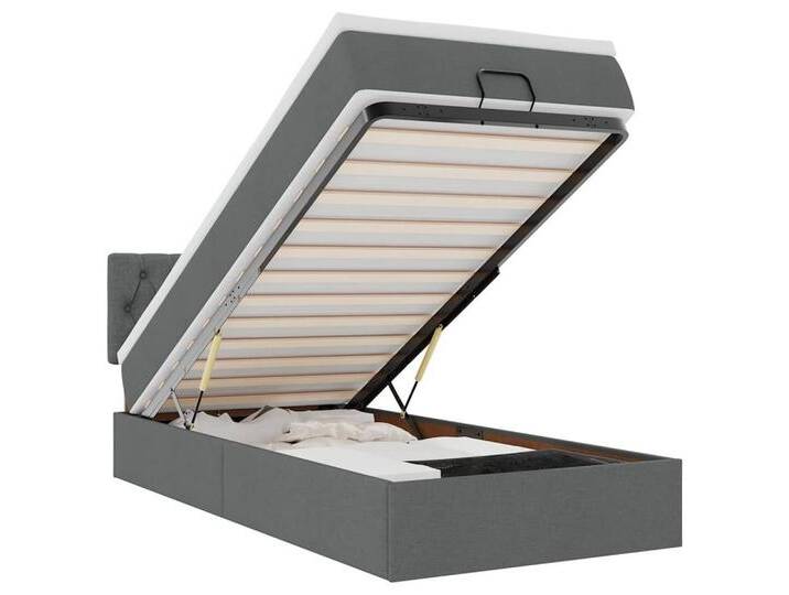 vidaXL Bett Ottomane Bett mit Matratze & LEDs Dunkelgrau 90x200 cm Stoff, grau, Knopfheftung Design, Dunkelgrau von vidaXL