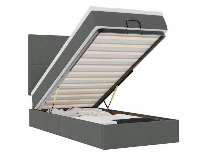 vidaXL Bett Ottomane Bett mit Matratze & LEDs Dunkelgrau 90x200 cm Stoff, grau, Schlichtes Design, Dunkelgrau von vidaXL