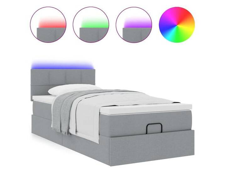 vidaXL Bett Ottomane Bett mit Matratze & LEDs Hellgrau 80x200 cm Stoff, grau, Block mit Quadraten, Hellgrau von vidaXL
