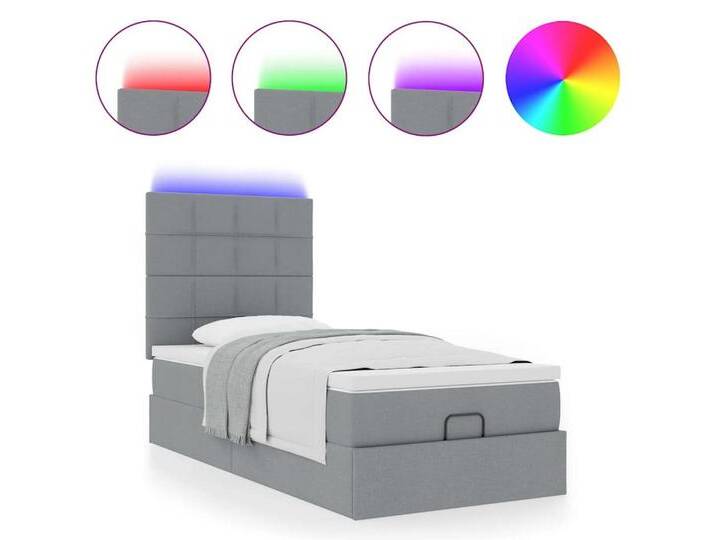 vidaXL Bett Ottomane Bett mit Matratze & LEDs Hellgrau 80x200 cm Stoff, grau, Block mit Quadraten, Hellgrau von vidaXL