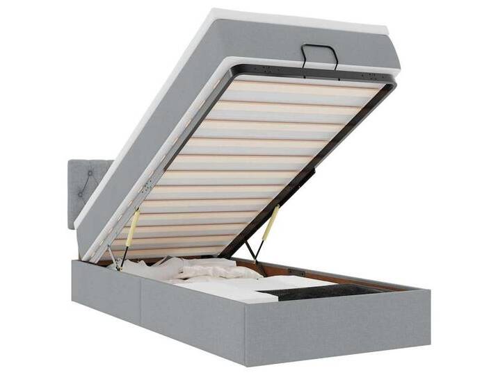 vidaXL Bett Ottomane Bett mit Matratze & LEDs Hellgrau 80x200 cm Stoff, grau, Knopfheftung Design, Hellgrau von vidaXL