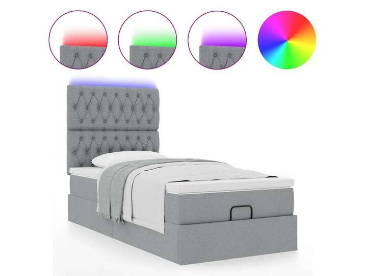 vidaXL Bett Ottomane Bett mit Matratze & LEDs Hellgrau 80x200 cm Stoff, grau, Knopfheftung Design, Hellgrau von vidaXL