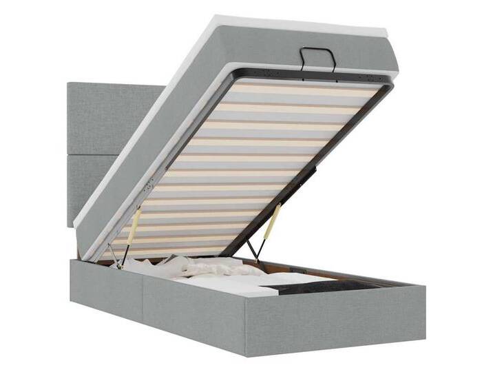 vidaXL Bett Ottomane Bett mit Matratze & LEDs Hellgrau 80x200 cm Stoff, grau, Schlichtes Design, Hellgrau vidaXL Bett Ottomane Bett mit Matratze & LEDs Hellgrau 80x200 cm Stoff, grau, Schlichtes Design, Hellgrau von vidaXL