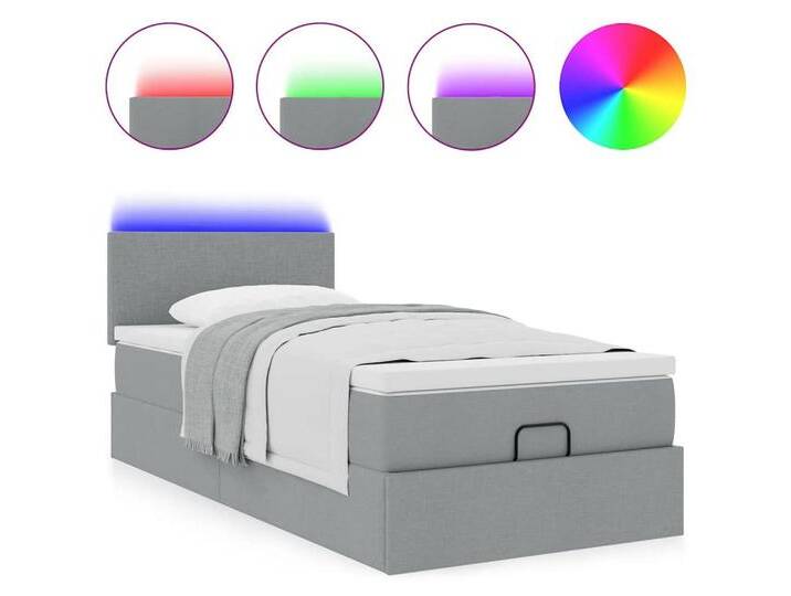vidaXL Bett Ottomane Bett mit Matratze & LEDs Hellgrau 80x200 cm Stoff, grau, Schlichtes Design, Hellgrau von vidaXL