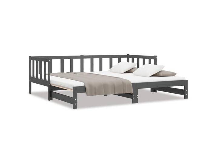 vidaXL Bett Tagesbett Ausziehbar Grau 2x(90x190) cm Massivholz Kiefer, grau, Grau von vidaXL