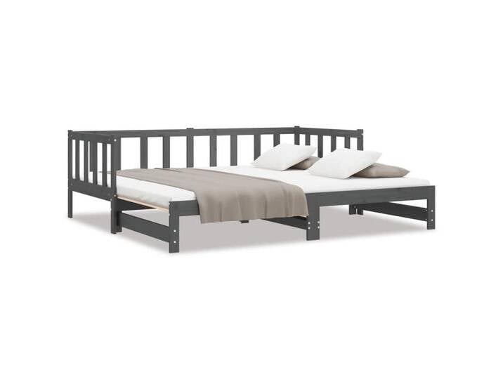 vidaXL Bett Tagesbett Ausziehbar Grau 2x(90x190) cm Massivholz Kiefer, grau, Grau von vidaXL