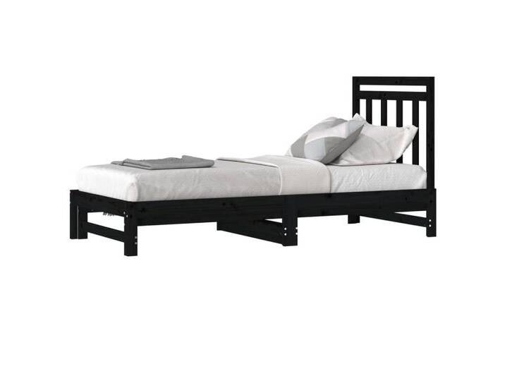 vidaXL Bett Tagesbett Ausziehbar Schwarz 2x(90x200) cm Massivholz Kiefer, schwarz, Schwarz von vidaXL