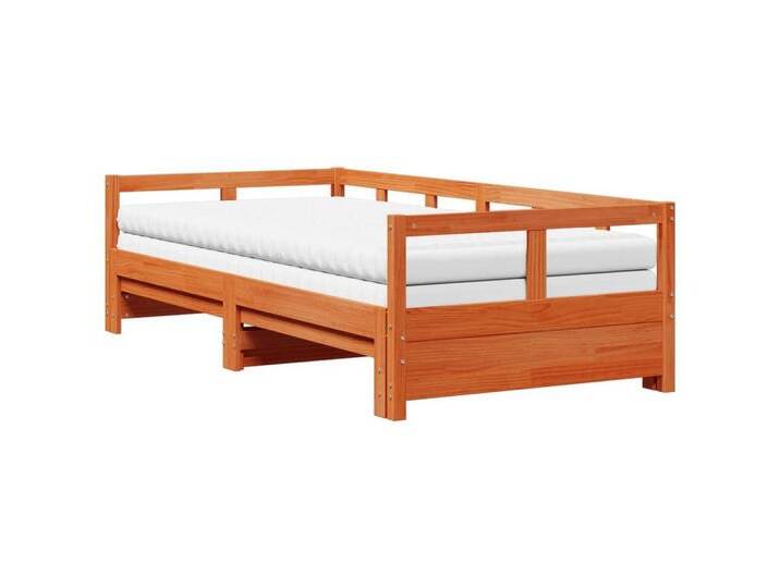 vidaXL Bett Tagesbett Ausziehbar mit Matratzen 80x200 cm Massivholz Kiefer, braun von vidaXL
