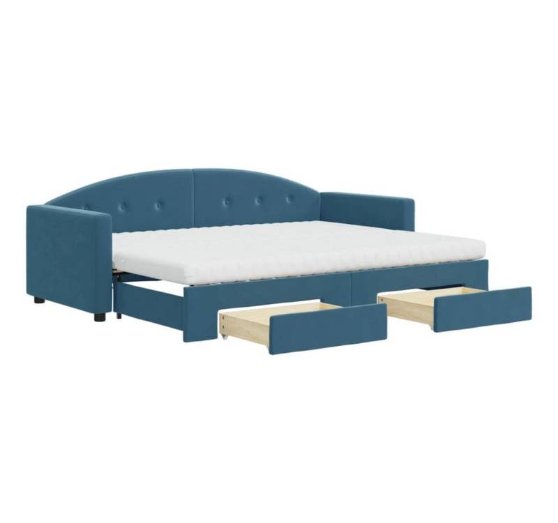vidaXL Bett Tagesbett Ausziehbar mit Schubladen Blau 80x200 cm Samt von vidaXL