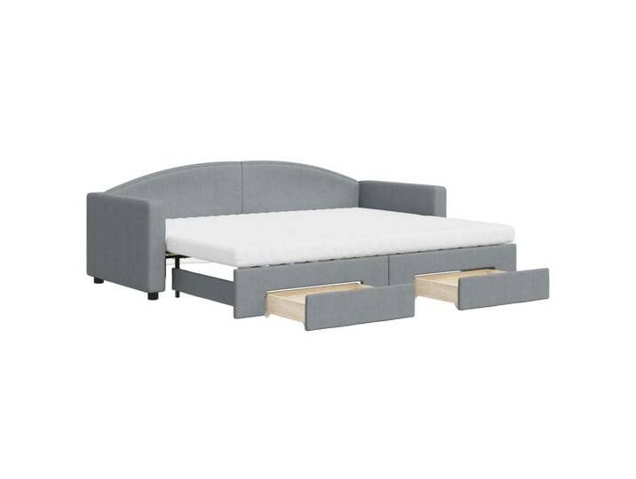 vidaXL Bett Tagesbett Ausziehbar mit Schubladen Hellgrau 80x200 cm Stoff, grau, mit Bettkasten & Schublade & Matratze, Hellgrau von vidaXL