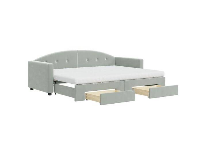 vidaXL Bett Tagesbett Ausziehbar mit Schubladen Hellgrau 80x200 cm Samt, grau, mit Bettkasten & Schublade & Matratze, Hellgrau von vidaXL