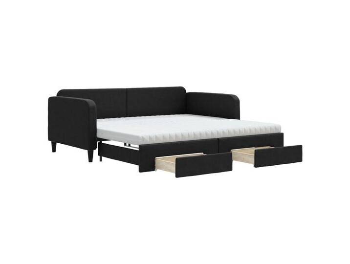 vidaXL Bett Tagesbett Ausziehbar mit Schubladen Schwarz 100x200 cm Stoff, schwarz von vidaXL