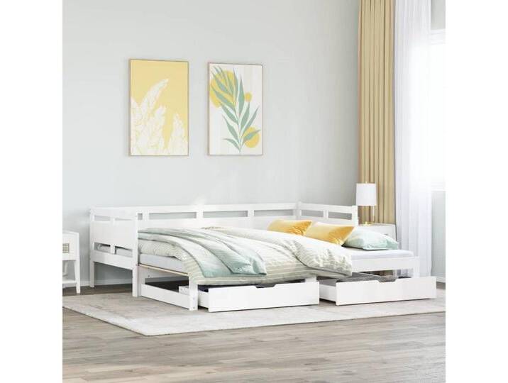 vidaXL Bett Tagesbett Ausziehbar mit Schubladen ohne Matratze Weiß 80x200cm, WeiÃ von vidaXL