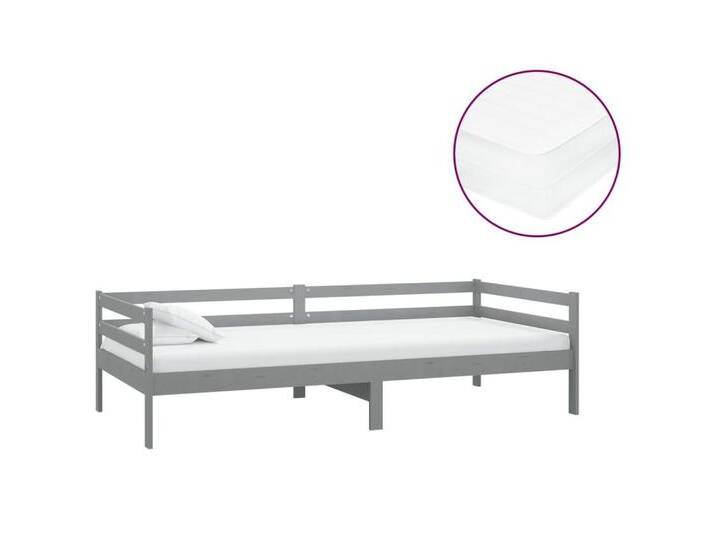 vidaXL Bett Tagesbett mit Matratze 90x200 cm Grau Kiefer Massivholz, grau, Grau von vidaXL