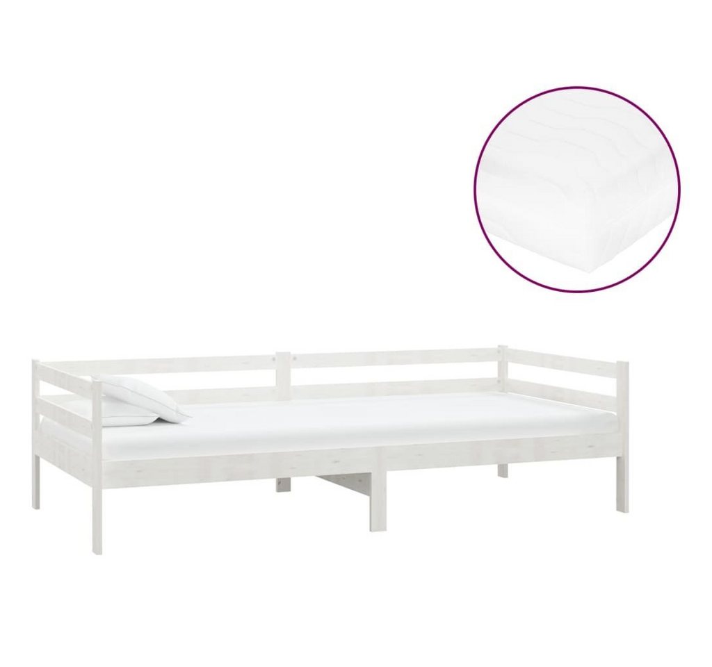 vidaXL Bett Tagesbett mit Matratze 90x200 cm Weiß Kiefer Massivholz von vidaXL