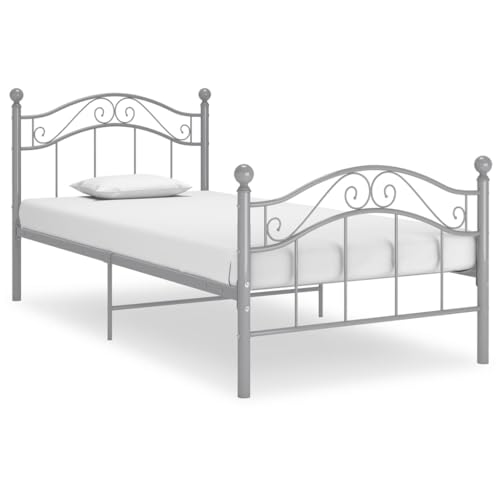 vidaXL Bett mit Lattenrost Metallbett Einzelbett Bettgestell Schlafzimmerbett Bettrahmen Ehebett Schlafzimmermöbel Grau Metall 100x200cm von vidaXL