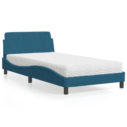 vidaXL Bett mit Matratze Blau 100x200 cm Samt von vidaXL