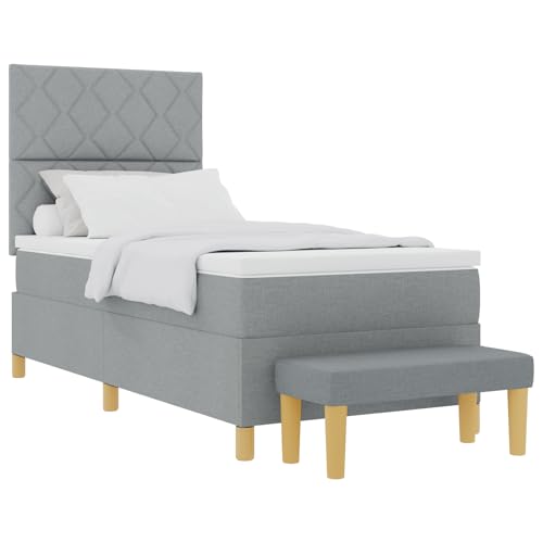 vidaXL Boxspringbett mit Matratze & Bank Hellgrau 100x200 cm Stoff von vidaXL