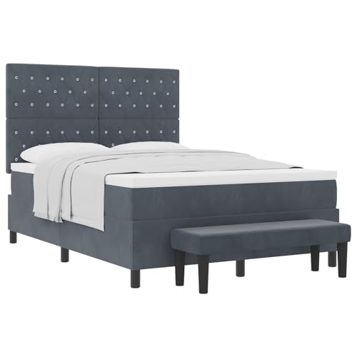 vidaXL Boxspringbett mit Matratze & Bank Dunkelgrau 140x200 cm Samt von vidaXL