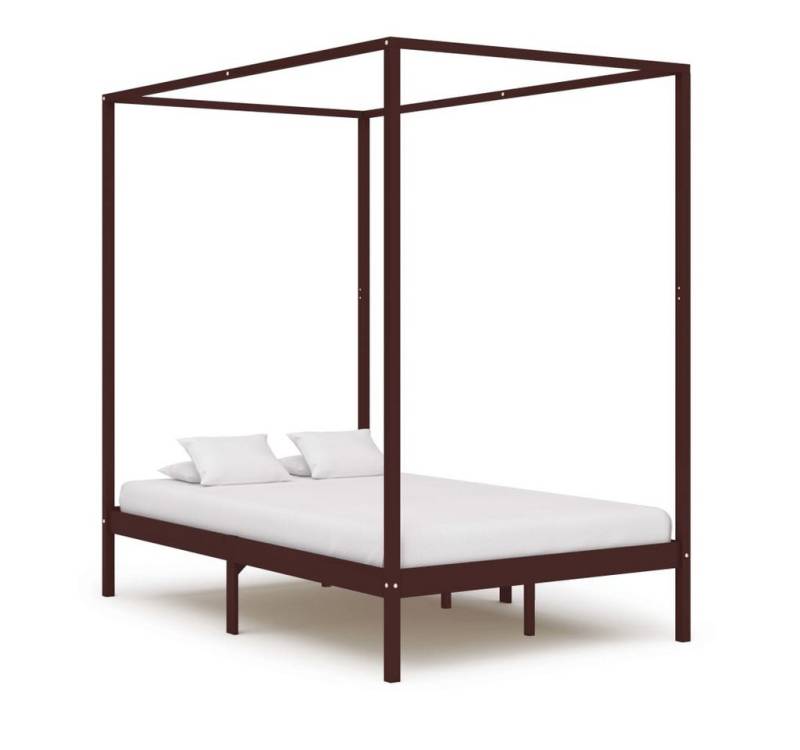 vidaXL Bett, Himmelbett-Gestell Dunkelbraun Massivholz Kiefer 120 x 200 cm von vidaXL
