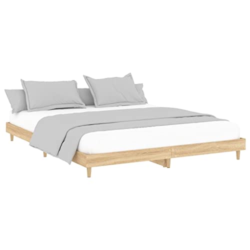 vidaXL Bettgestell, Bett Doppelbett für Schlafzimmer, Bettrahmen mit Lattenrost, Schlafzimmerbett Holzbeine, Sonoma-Eiche 120x200cm Holzwerkstoff von vidaXL