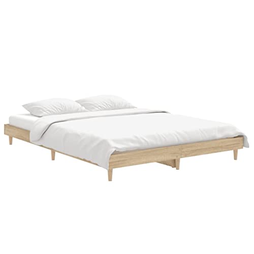 vidaXL Bettgestell, Bett Doppelbett für Schlafzimmer, Bettrahmen mit Lattenrost, Schlafzimmerbett Holzbeine, Sonoma-Eiche 135x190cm Holzwerkstoff von vidaXL