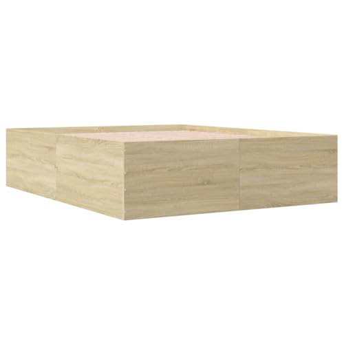 vidaXL Bettgestell, Bett Doppelbett für Schlafzimmer, Bettrahmen mit Lattenrost, Schlafzimmerbett Modernes Design, Sonoma-Eiche 150x200cm Holzwerkstoff von vidaXL