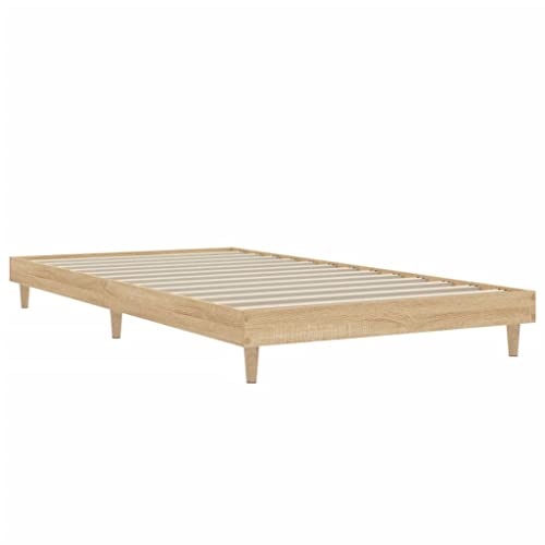 vidaXL Bettgestell, Bett Einzelbett für Schlafzimmer, Bettrahmen mit Lattenrost, Schlafzimmerbett Holzbeine, Sonoma-Eiche 100x200cm Holzwerkstoff von vidaXL