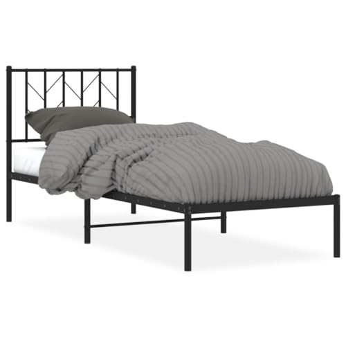 vidaXL Bettgestell, Bettrahmen mit Kopfteil, Bett Gästebett mit Stauraum, Metallbett Einzelbett Schlafzimmerbett, Schwarz 80x200cm Metall von vidaXL