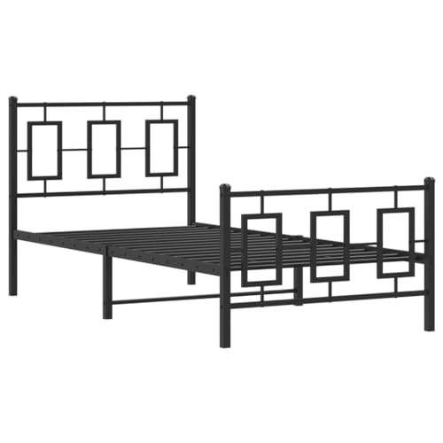 vidaXL Bettgestell, Bettrahmen mit Kopfteil Fußteil, Bett mit Lattenrost Metallfüßen, Gästebett Metallbett, Metall Schwarz 90x200cm von vidaXL