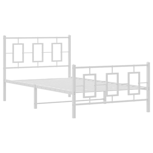vidaXL Bettgestell, Bettrahmen mit Kopfteil Fußteil, Bett mit Lattenrost Metallfüßen, Gästebett Metallbett Schlafzimmerbett, Metall Weiß 100x200cm von vidaXL