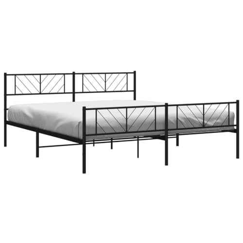 vidaXL Bettgestell, Bettrahmen mit Kopfteil Fußteil, Metallbett Bett mit Lattenrost, Doppelbett Gästebett Schlafzimmer, Metall Schwarz 180x200cm von vidaXL