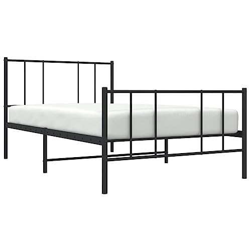 vidaXL Bettgestell, Bettrahmen mit Kopfteil Fußteil, Metallbett Bett mit Lattenrost, Einzelbett Gästebett Schlafzimmer, Metall Schwarz 100x190cm von vidaXL