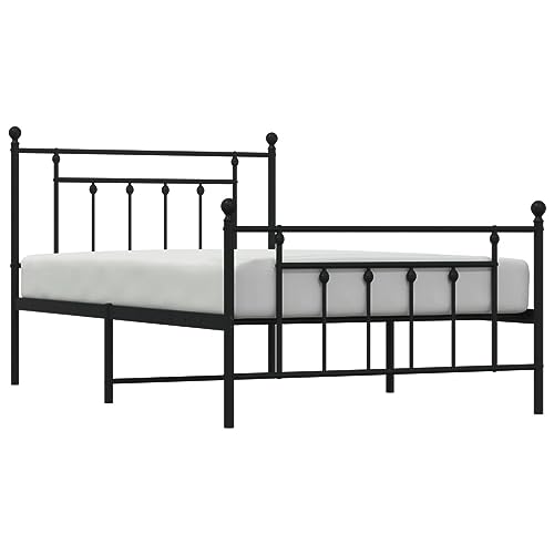 vidaXL Bettgestell, Bettrahmen mit Kopfteil Fußteil, Metallbett Bett mit Lattenrost, Einzelbett Gästebett Schlafzimmer, Metall Schwarz 107x203cm von vidaXL