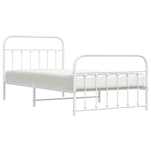 vidaXL Bettgestell, Bettrahmen mit Kopfteil Fußteil, Metallbett Bett mit Lattenrost, Einzelbett Gästebett Schlafzimmer, Metall Weiß 100x200cm von vidaXL