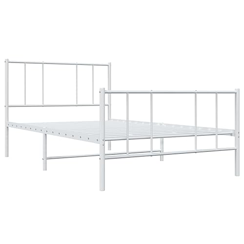 vidaXL Bettgestell, Bettrahmen mit Kopfteil Fußteil, Metallbett Bett mit Lattenrost, Einzelbett Gästebett Schlafzimmer, Metall Weiß 80x200cm von vidaXL