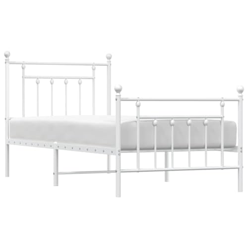 vidaXL Bettgestell, Bettrahmen mit Kopfteil Fußteil, Metallbett Bett mit Lattenrost, Einzelbett Gästebett Schlafzimmer, Metall Weiß 80x200cm von vidaXL