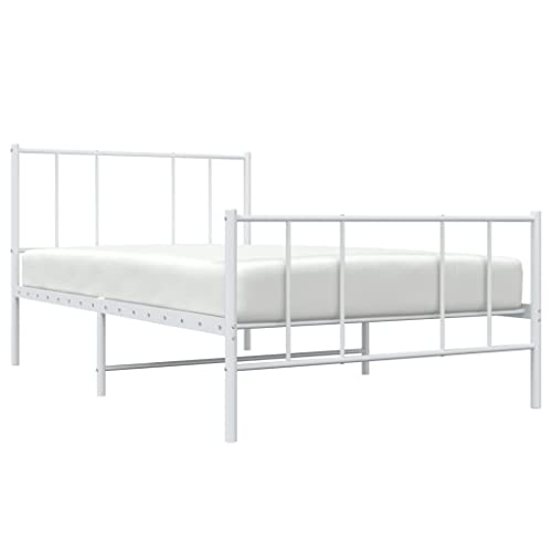 vidaXL Bettgestell, Bettrahmen mit Kopfteil Fußteil, Metallbett Bett mit Lattenrost, Einzelbett Gästebett Schlafzimmer, Metall Weiß 90x200cm von vidaXL