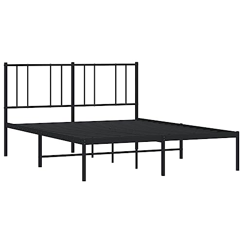 vidaXL Bettgestell, Bettrahmen mit Kopfteil Lattenrost, Metallbett Bett für Schlafzimmer, Doppelbett Gästebett, Metall Schwarz 150x200cm von vidaXL