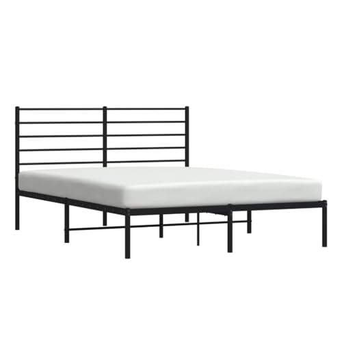 vidaXL Bettgestell, Bettrahmen mit Kopfteil Lattenrost, Metallbett Bett für Schlafzimmer, Doppelbett Gästebett, Metall Schwarz 160x200cm von vidaXL