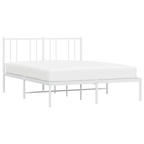 vidaXL Bettgestell, Bettrahmen mit Kopfteil Lattenrost, Metallbett Bett für Schlafzimmer, Doppelbett Gästebett, Metall Weiß 135x190cm von vidaXL