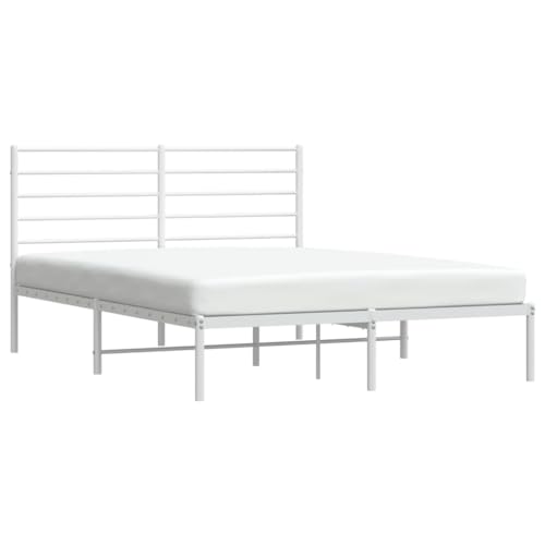 vidaXL Bettgestell, Bettrahmen mit Kopfteil Lattenrost, Metallbett Bett für Schlafzimmer, Doppelbett Gästebett, Metall Weiß 140x190cm von vidaXL