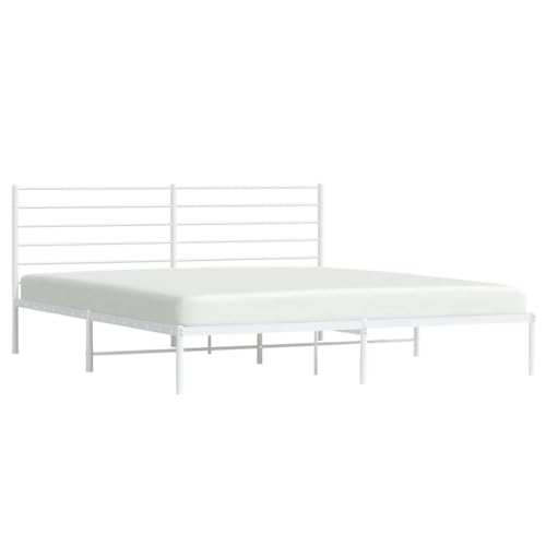 vidaXL Bettgestell, Bettrahmen mit Kopfteil Lattenrost, Metallbett Bett für Schlafzimmer, Doppelbett Gästebett, Metall Weiß 180x200cm von vidaXL