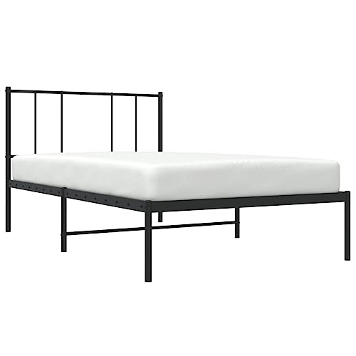 vidaXL Bettgestell, Bettrahmen mit Kopfteil Lattenrost, Metallbett Bett für Schlafzimmer, Einzelbett Gästebett, Metall Schwarz 100x200cm von vidaXL